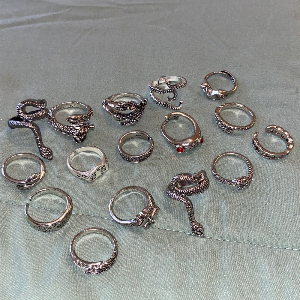 16-Piece Silver Goth Ring Set